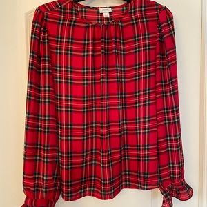 J Crew holiday plaid blouse